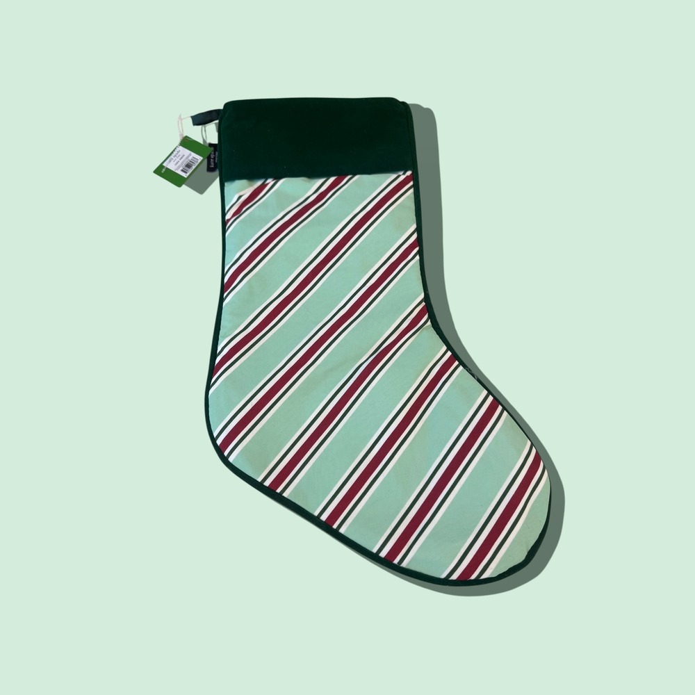 Kate Spade‎ New York Velvet Holiday Christmas Stocking Green Striped Accent